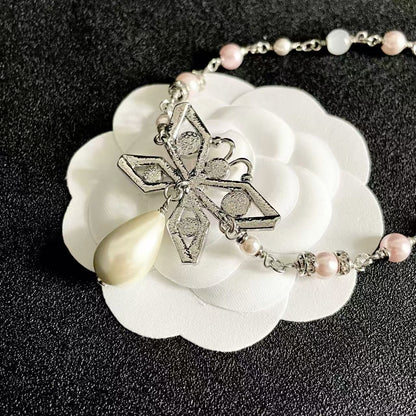 [Veyra Jewelry] Bow & Pearl Double C Pavé Diamond Necklace