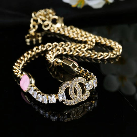 [Veyra Jewelry]Pink Sugar Cube Double CC Crystal Choker