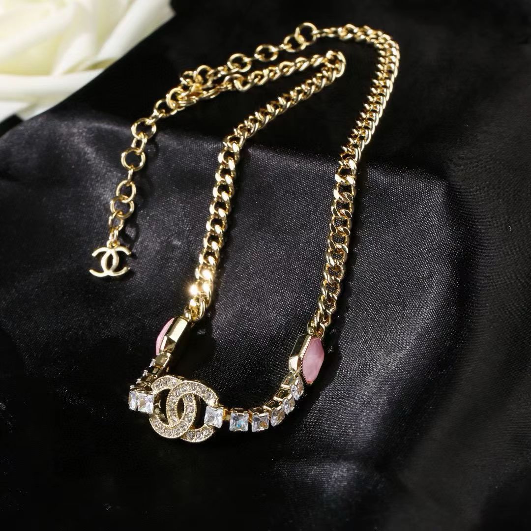 [Veyra Jewelry]Pink Sugar Cube Double CC Crystal Choker