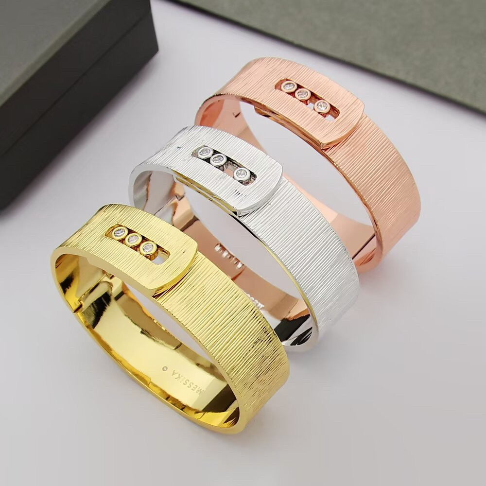 [Veyra Jewelry]Polished Brushed Bangle, Large Engraved Sliding Bangle