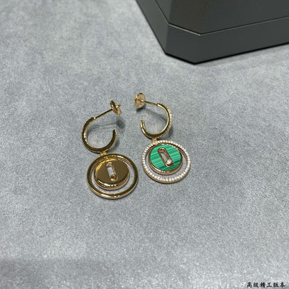 [Veyra Jewelry]LUCKY MOVE Sliding‑diamond C‑shape Ear Hoops