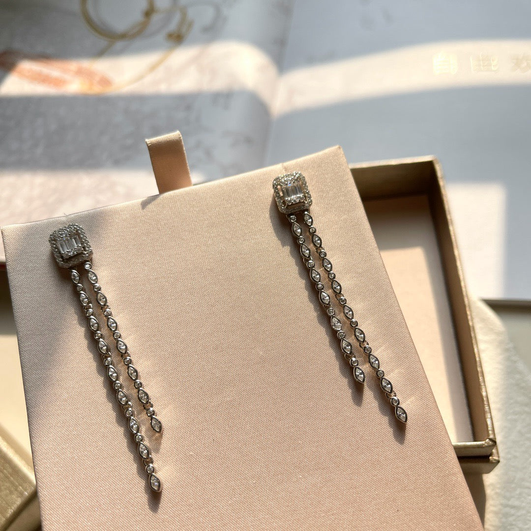 [Veyra Jewelry] Alix Long Drop Earrings, White Gold with Diamonds
