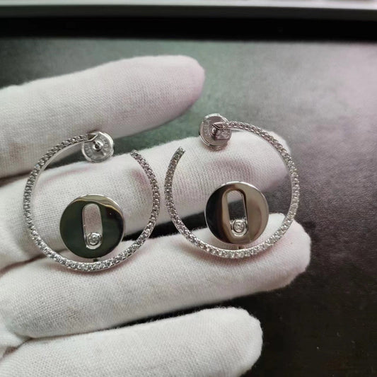 [Veyra Jewelry] Move Hoop Earrings, Yellow Gold Pave Diamonds with Moving Diamond