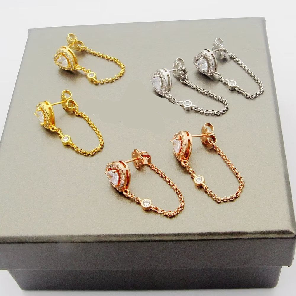 [Veyra Jewelry]My Twin Heart Chain Earrings