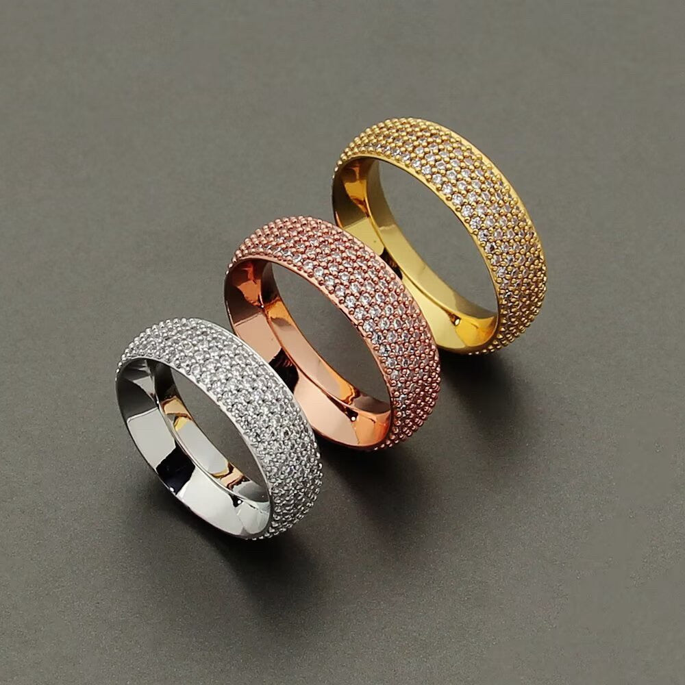 [Veyra Jewelry]Fiery Full Pavé Diamond Wide Band Ring,