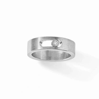 [Veyra Jewelry]Black Titanium Ring with Single Sliding Diamond (Men's Style)