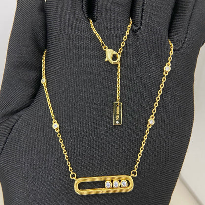 [Veyra Jewelry] Baby Move Pavé Diamond‑Set Three‑Stone Sliding Necklace