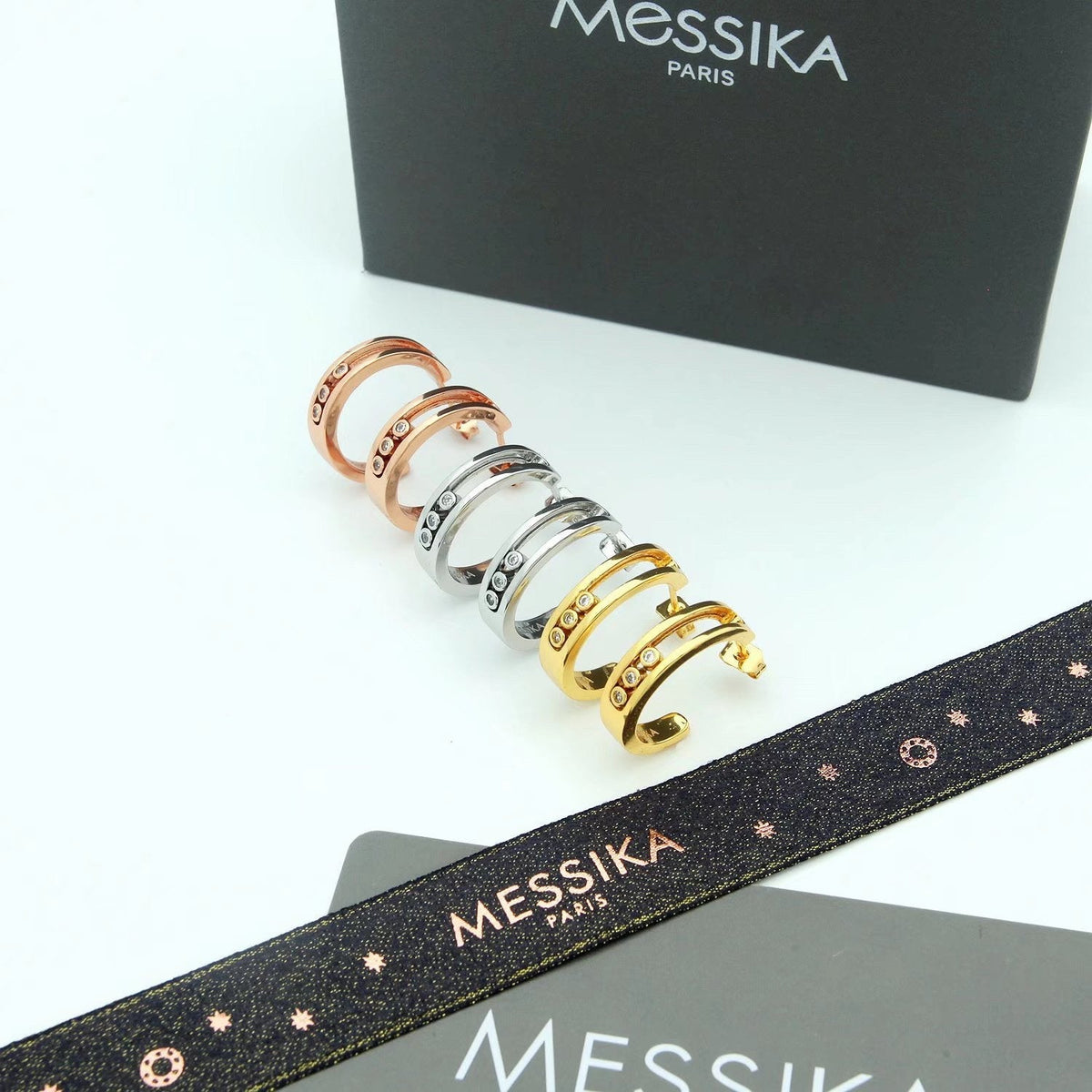 [Veyra Jewelry] Move Double Hoop Earrings, 3 Movable Stones