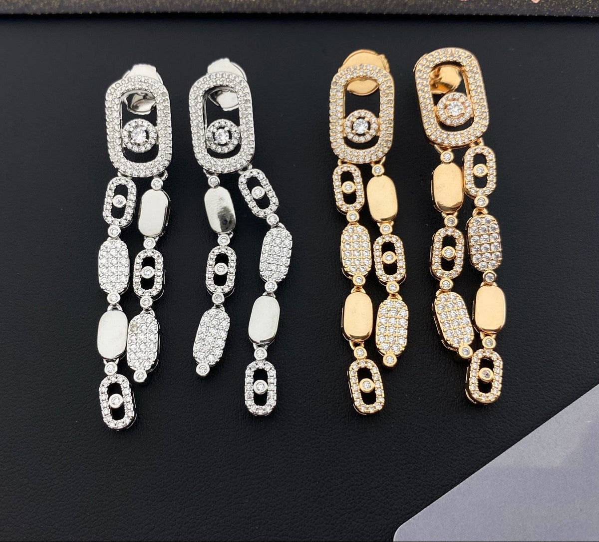 [Veyra Jewelry] Move Link Long Tassel Earrings, Movable Stones
