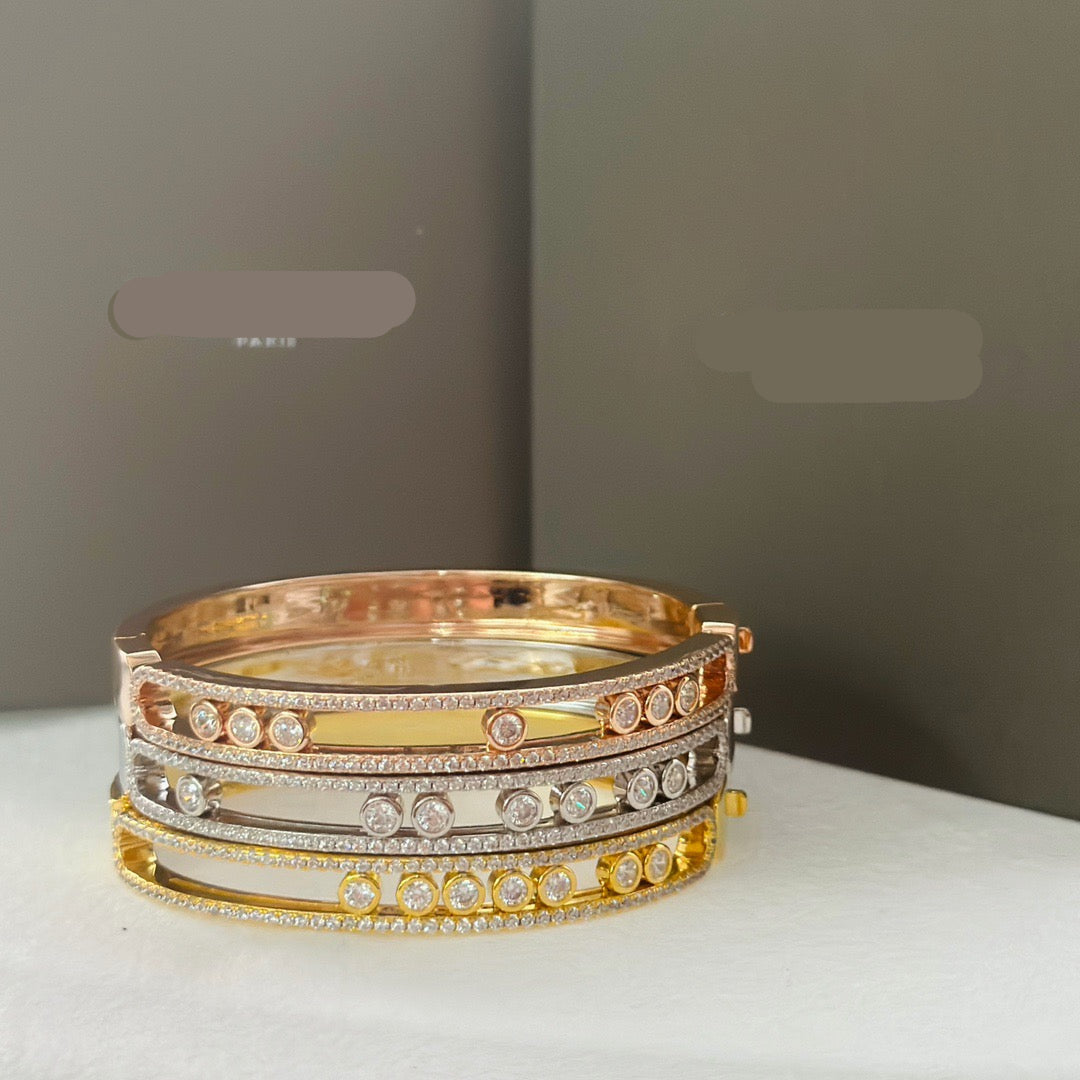 [Veyra Jewelry]Move Classique 7‑Moving‑Diamond Bangle, Double‑Row Pavé Setting