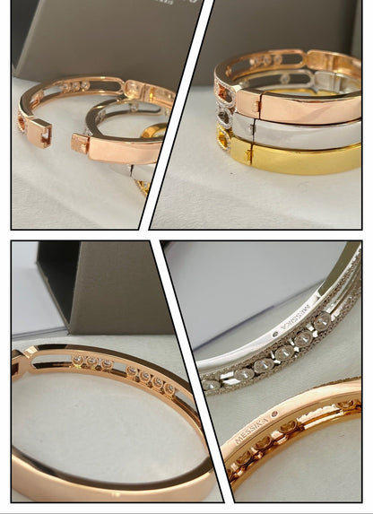 [Veyra Jewelry]Move Classique 7‑Moving‑Diamond Bangle, Double‑Row Pavé Setting