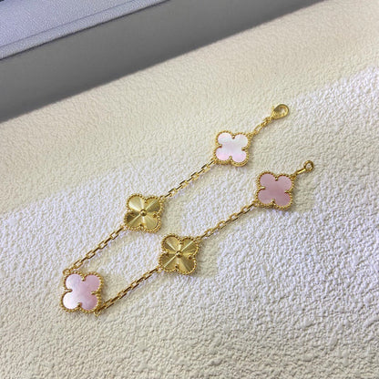 [Veyra Jewelry]Vintage Alhambra Pink MOP & Guilloché 5‑Flower Bracelet