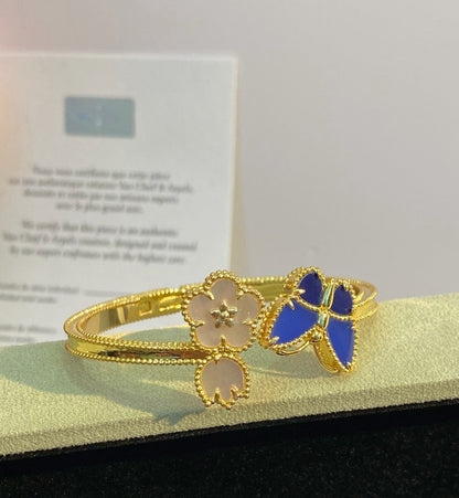 ¡®Veyra Jewelry¡¯Lucky Alhambra Butterfly & Clover Open Bangle, Blue Onyx & White MOP Gold‑Tone
