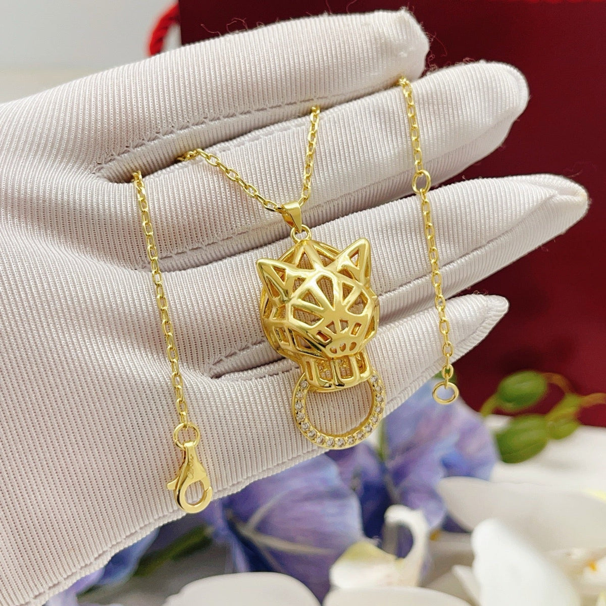 ¡®Veyra Jewelry¡¯Openwork Panther‑Head Doorknocker Necklace
