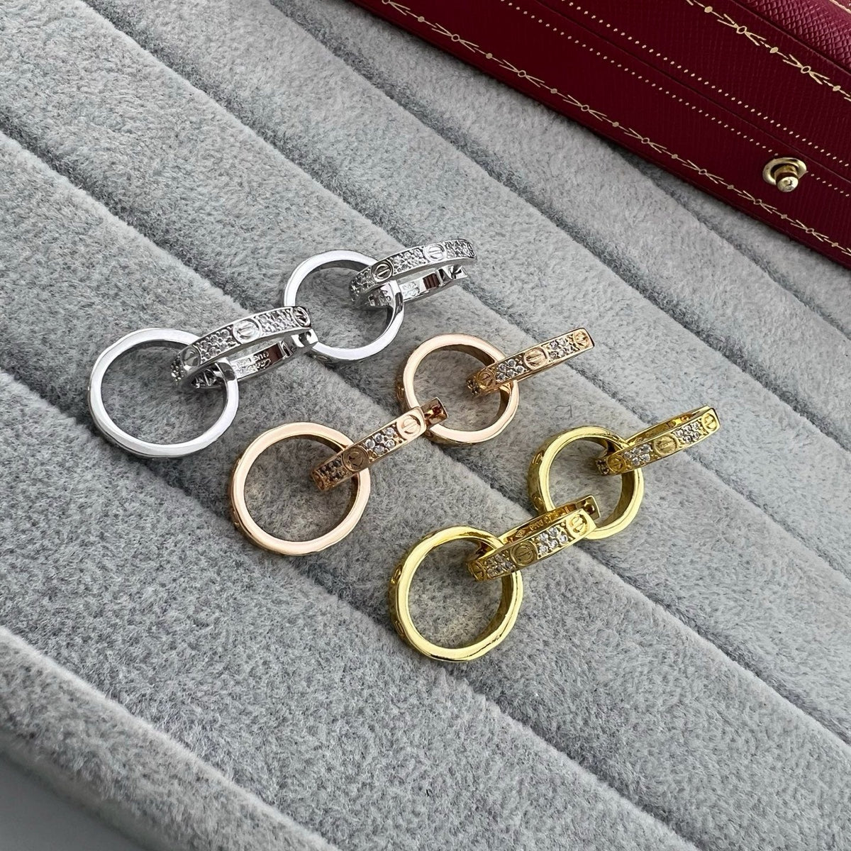 ¡®Veyra Jewelry¡¯LOVE‑Collection Screw‑Motif Half‑Pavé Double‑Hoop Earrings