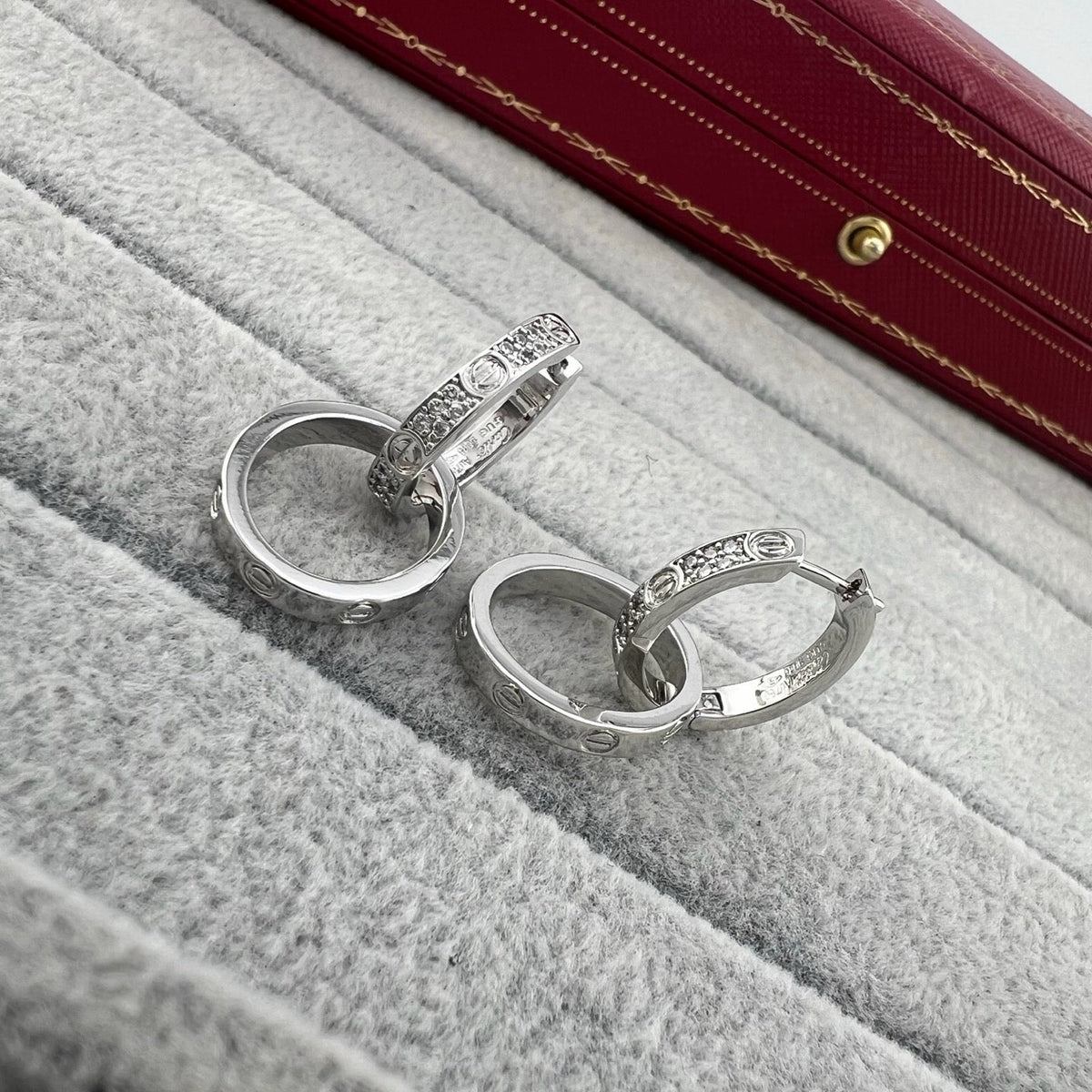¡®Veyra Jewelry¡¯LOVE‑Collection Screw‑Motif Half‑Pavé Double‑Hoop Earrings