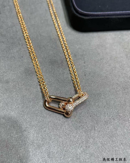 [Veyra Jewelry]T House Diamond-Set Double Chain Link Pendant Necklace