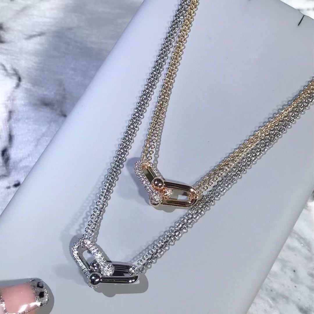 [Veyra Jewelry]T House Diamond-Set Double Chain Link Pendant Necklace