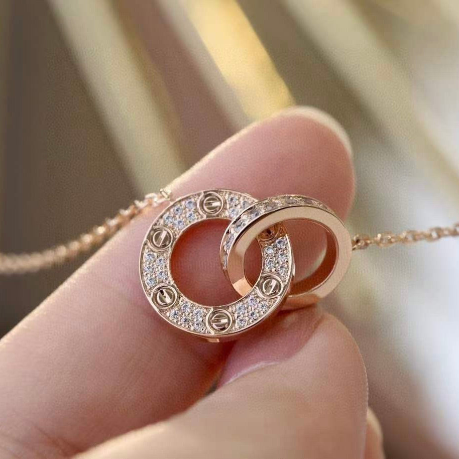¡®Veyra Jewelry¡¯LOVE 7.6MM NECKLACE ROSE GOLD AND SILVER  FULL DIAMOND