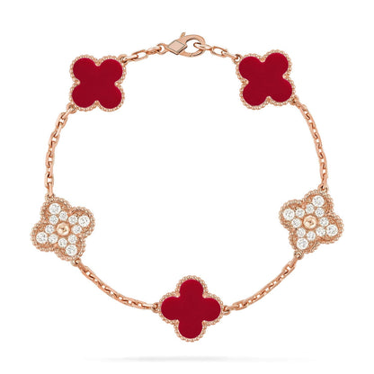 [Veyra Jewelry]New  CLOVER 5 MOTIF RED CORNELIAN BRACELET COLLECTION