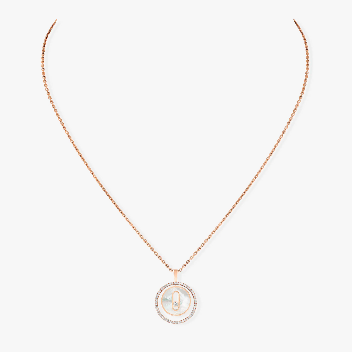 [Veyra Jewelry]LUCKY MOVE 1 DIAMOND WHITE MOTHER OF PEARL PINK GOLD DIAMOND NECKLACE