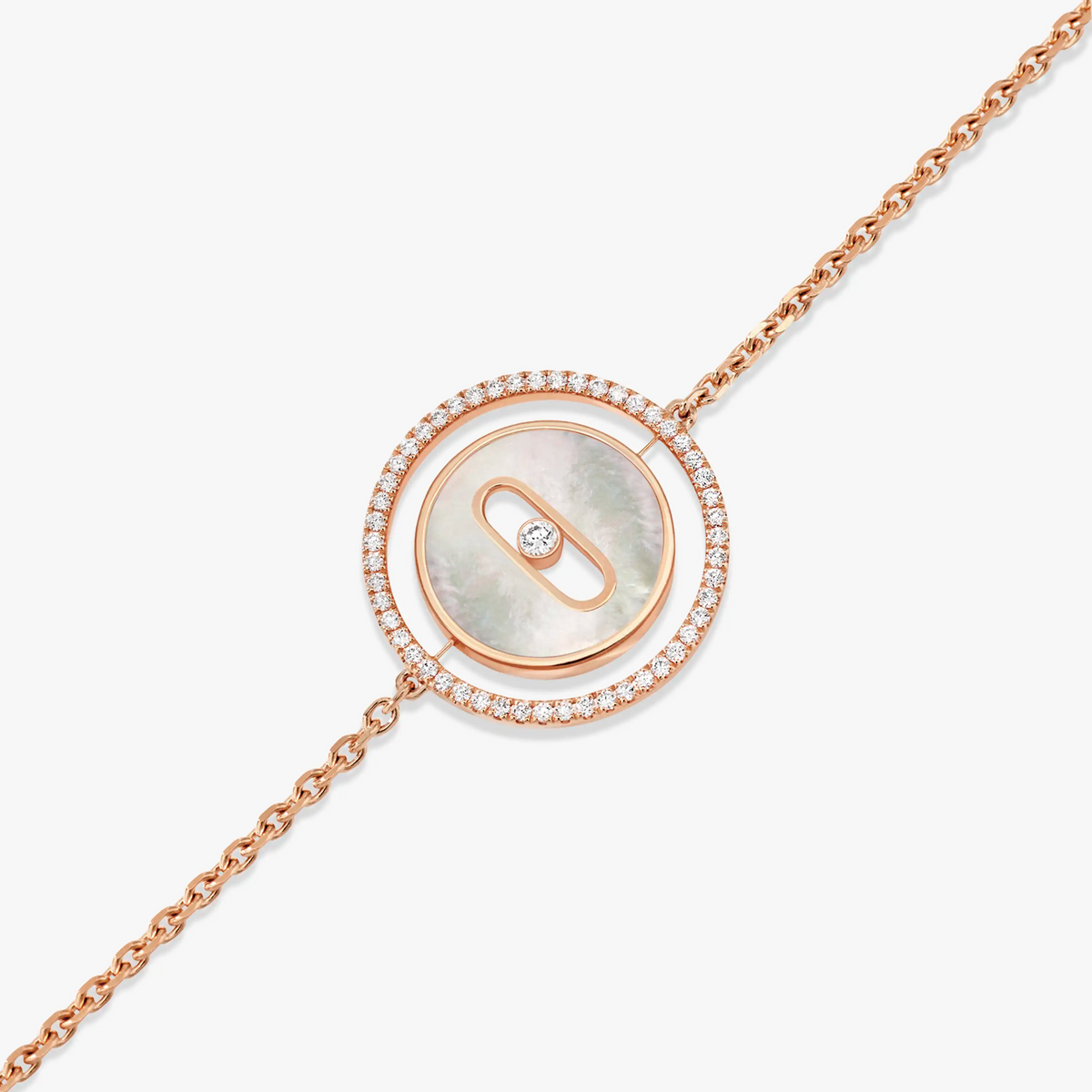 [Veyra Jewelry]LUCKY MOVE WHITE MOTHER OF PEARL PINK GOLD DIAMOND BRACELET(Adjustable)