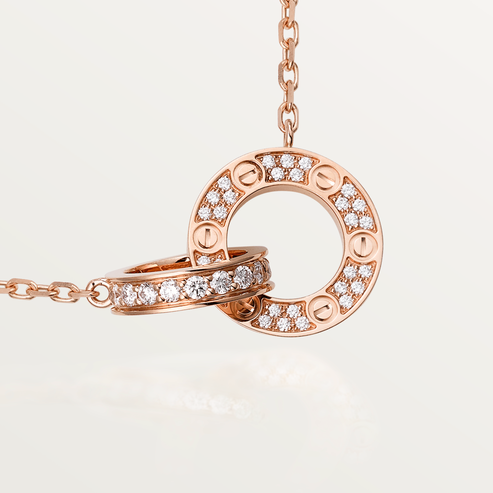 ¡®Veyra Jewelry¡¯LOVE 7.6MM NECKLACE ROSE GOLD AND SILVER  FULL DIAMOND