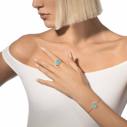 [Veyra Jewelry]LUCKY MOVE TURQUOISE PINK GOLD DIAMOND BRACELET(Adjustable)