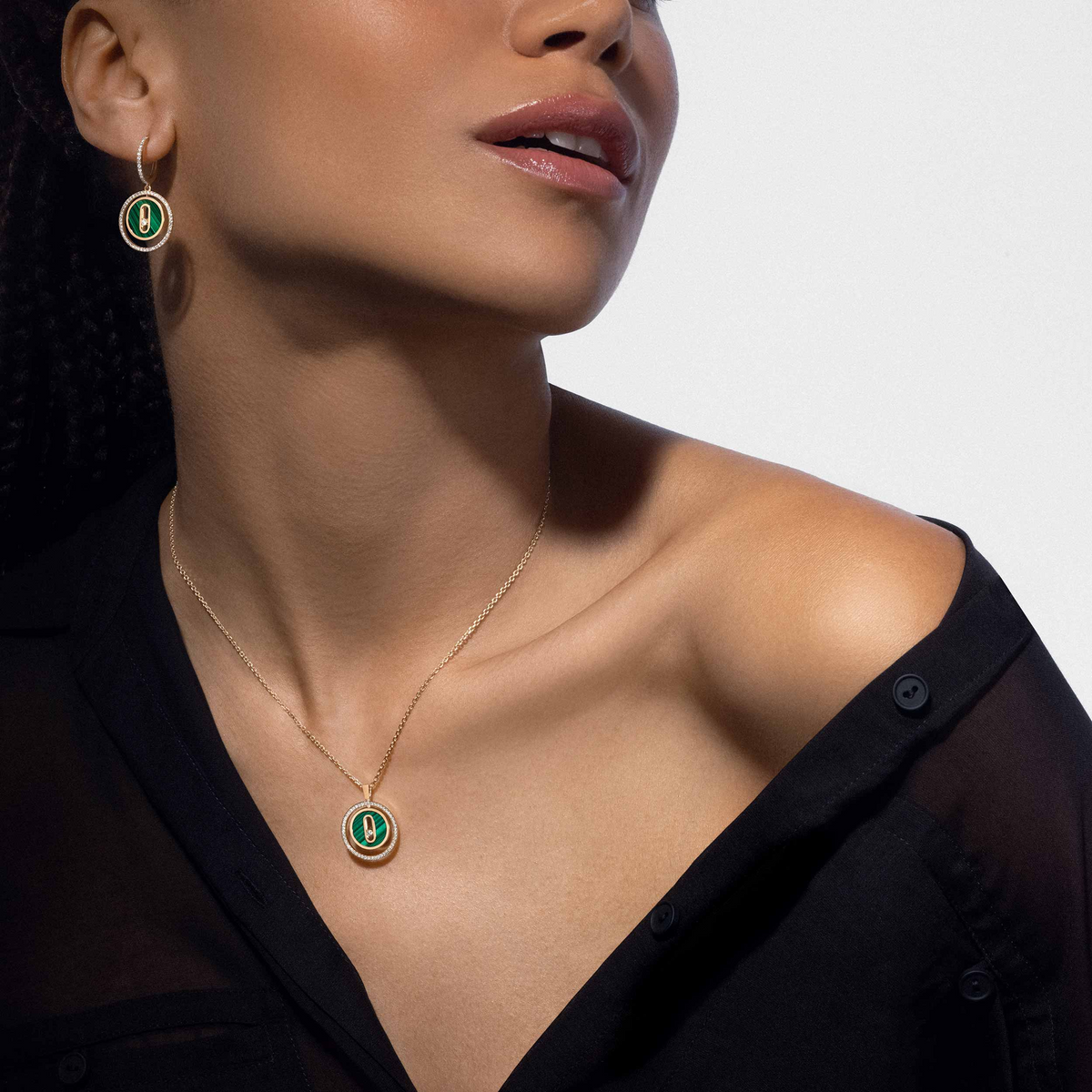 [Veyra Jewelry]LUCKY MOVE 1 DIAMOND MALACHITE GOLD DIAMOND NECKLACE