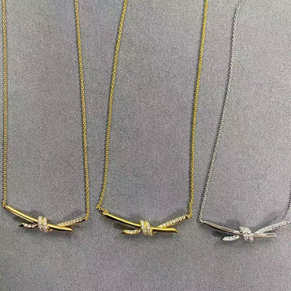 [Veyra Jewelry]T House Diamond-Studded Knot Necklace