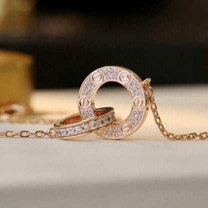¡®Veyra Jewelry¡¯LOVE 7.6MM NECKLACE ROSE GOLD AND SILVER  FULL DIAMOND