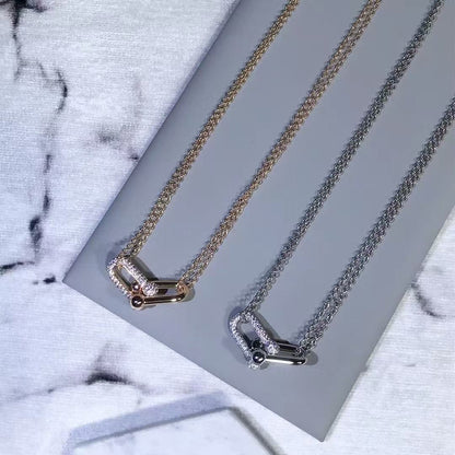 [Veyra Jewelry]T House Diamond-Set Double Chain Link Pendant Necklace