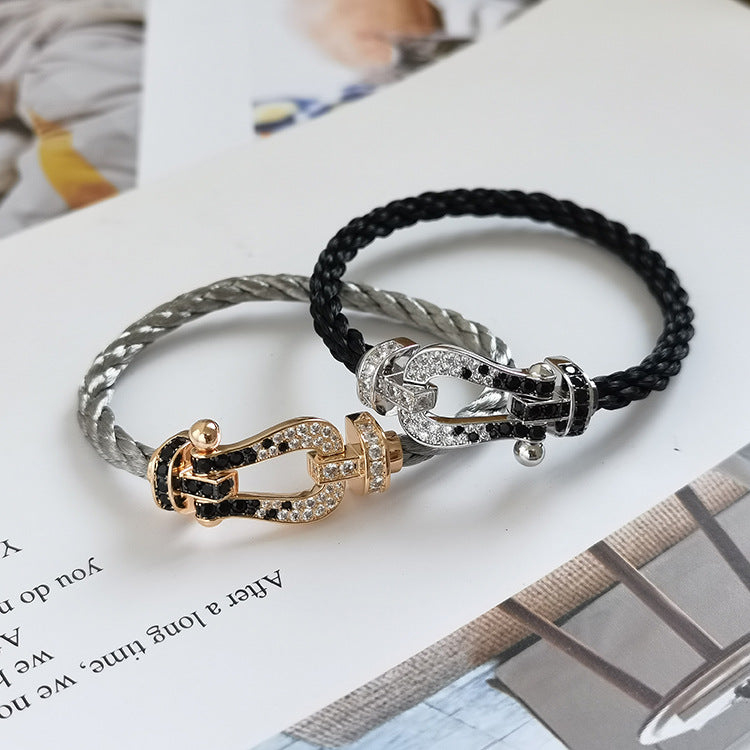 ¡®Veyra Jewelry¡¯FORCE LARGE HORSESHOE BLACK WHITE DIAMOND BRACELET SILVER