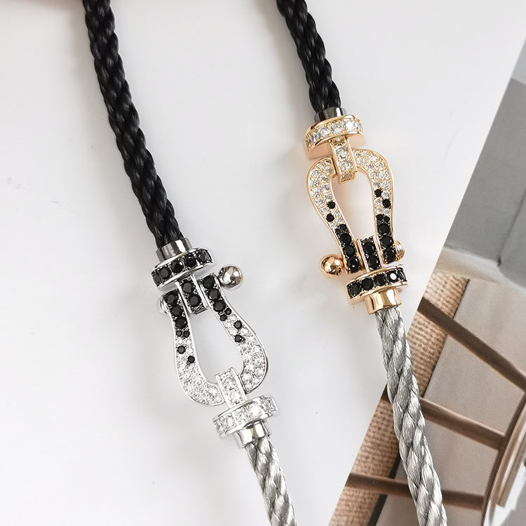 ¡®Veyra Jewelry¡¯FORCE LARGE HORSESHOE BLACK WHITE DIAMOND BRACELET ROSE GOLD