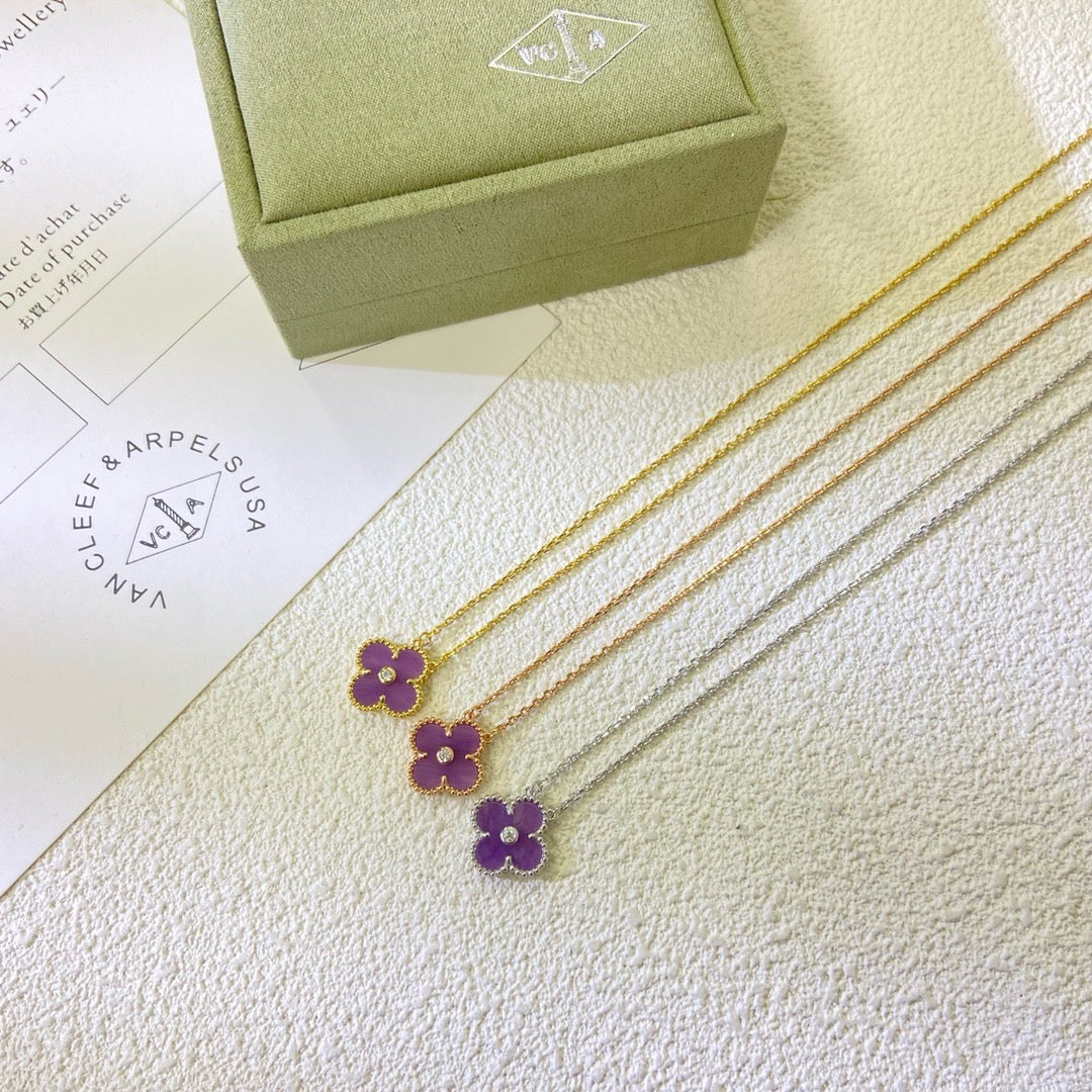 ¡®Veyra Jewelry¡¯CLOVER 15MM DIAMOND  PURPLE VIOLET NECKLACE