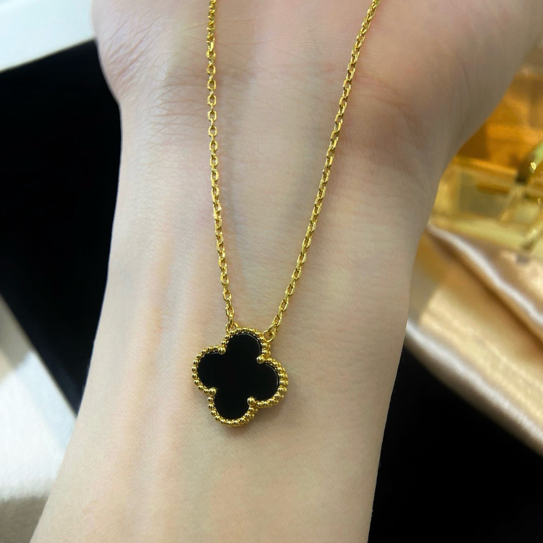 ¡®Veyra Jewelry¡¯CLOVER 15MM BLACK ONYX SINGLE FLOWER NECKLACE
