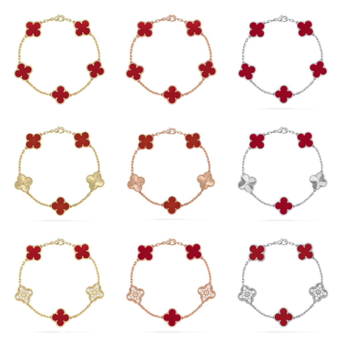 [Veyra Jewelry]New  CLOVER 5 MOTIF RED CORNELIAN BRACELET COLLECTION