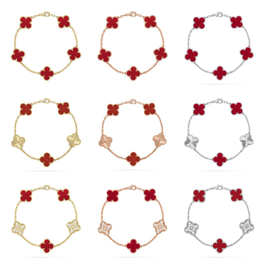 [Veyra Jewelry]New  CLOVER 5 MOTIF RED CORNELIAN BRACELET COLLECTION