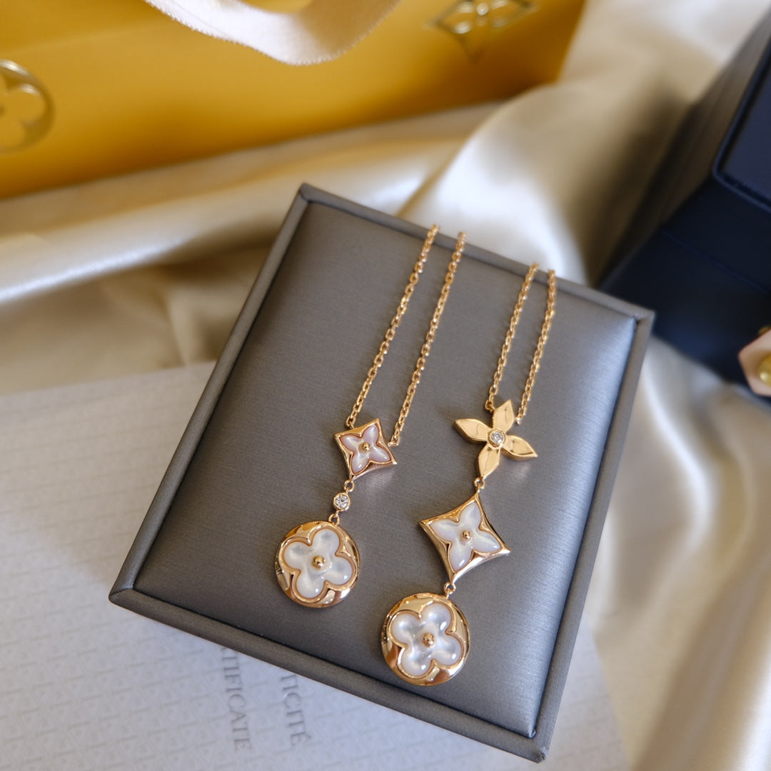 ¡®Veyra Jewelry¡¯COLOR BLOSSOM LARIAT NECKLACE PINK GOLD WHITE MOTHER PEARL AND DIAMOND