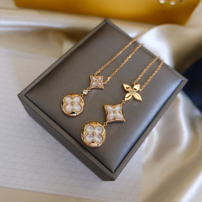 ¡®Veyra Jewelry¡¯COLOR BLOSSOM LARIAT NECKLACE PINK GOLD WHITE MOTHER PEARL AND DIAMOND