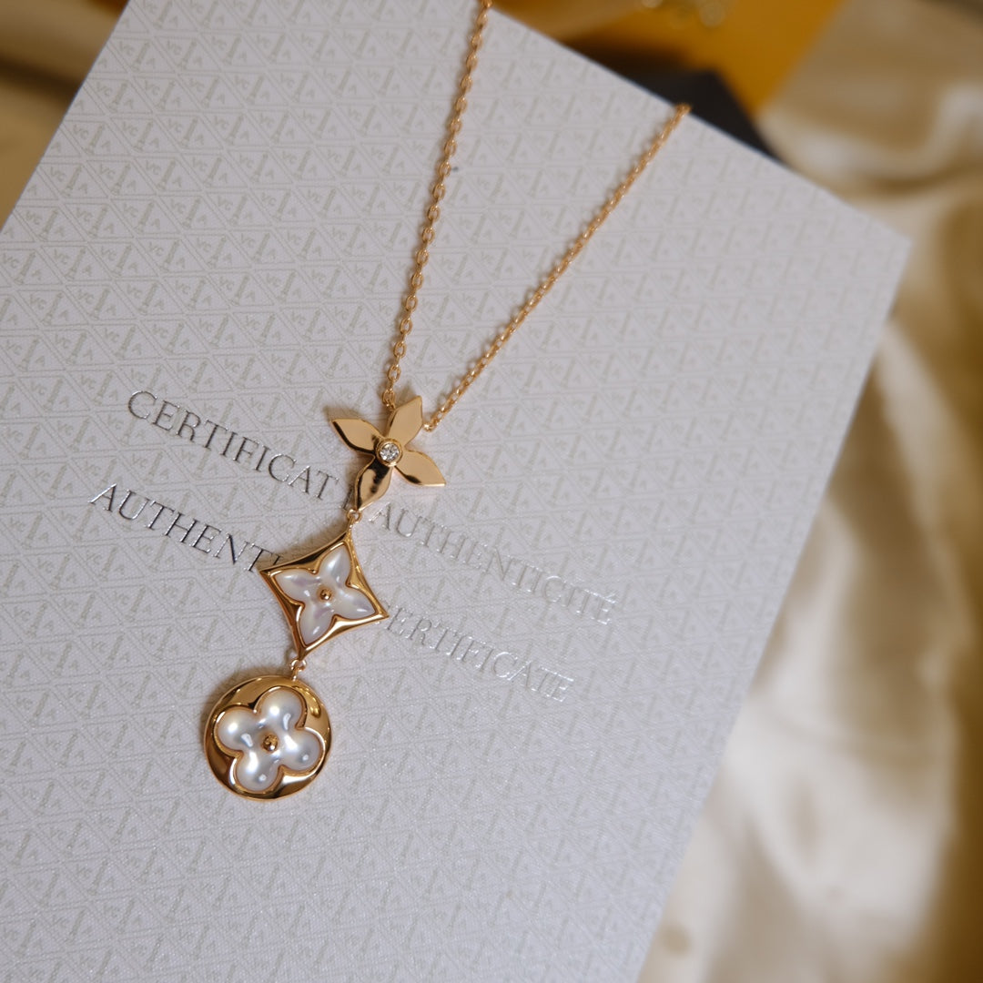 ¡®Veyra Jewelry¡¯COLOR BLOSSOM LARIAT NECKLACE PINK GOLD WHITE MOTHER PEARL AND DIAMOND