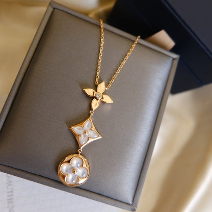 ¡®Veyra Jewelry¡¯COLOR BLOSSOM LARIAT NECKLACE PINK GOLD WHITE MOTHER PEARL AND DIAMOND