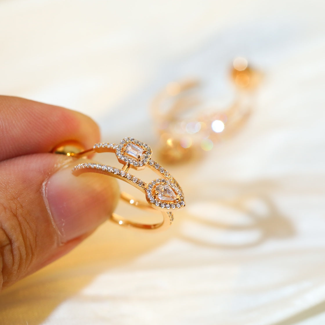 [Veyra Jewelry]CREOLES MY TWIN 2 RANGS SILVER DIAMOND EARRINGS