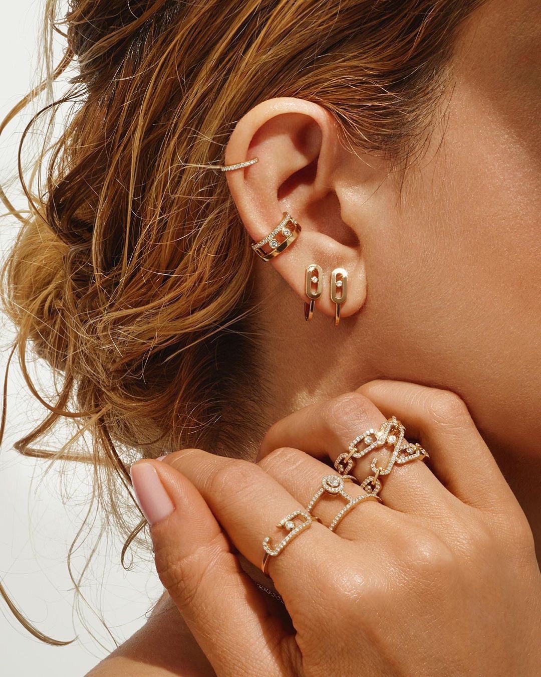 [Veyra Jewelry]CREOLES MOVE UNO MINI 1 DIAMOND EARRINGS