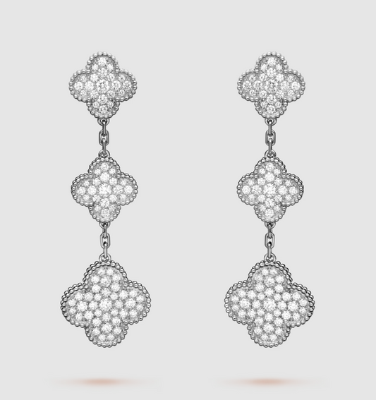 ¡®Veyra Jewelry¡¯CLOVER 3 MOTIF DIAMOND SILVER DROP EARRINGS