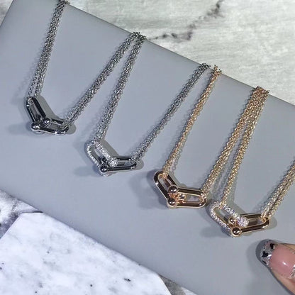 [Veyra Jewelry]T House Diamond-Set Double Chain Link Pendant Necklace