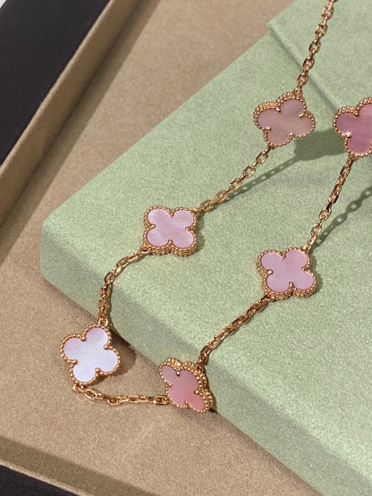 [Veyra Jewelry] Pink Necklace with Ten Clover Designs