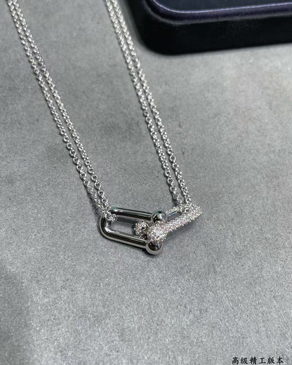 [Veyra Jewelry]T House Diamond-Set Double Chain Link Pendant Necklace