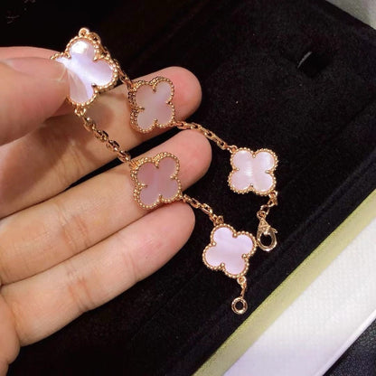 [Veyra Jewelry]CLOVER 5 MOTIFS Pink  AGATE  BRACELET
