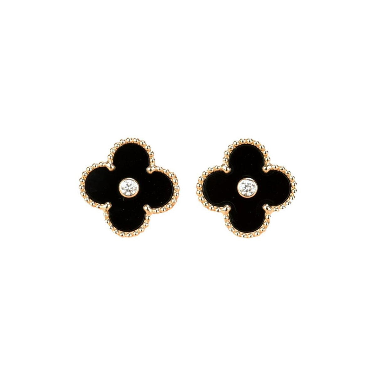 ¡®Veyra Jewelry¡¯CLOVER MEDIUM 1 MOTIFS ONYX DIAMOND EARRINGS